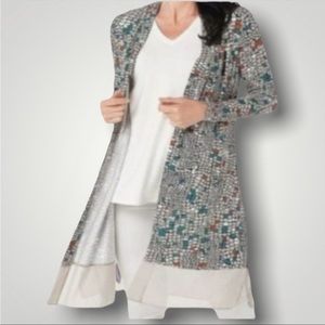 LOGO Lori Goldstein Leticia Open Cardigan Sweater Stretchy Pattern Size Large